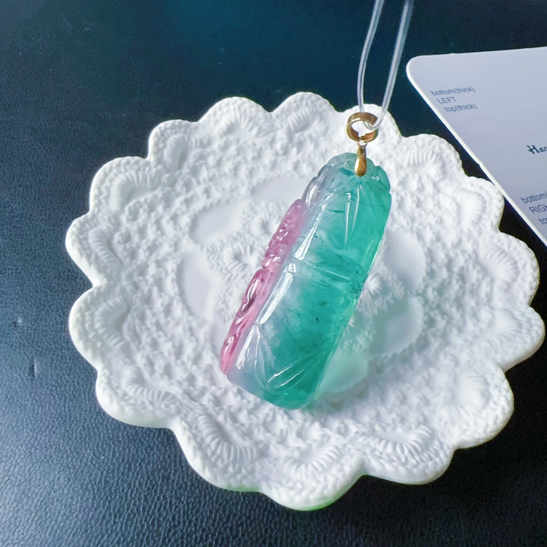 上新 纯天然碧玺西瓜碧玺吊坠 蓝粉色系