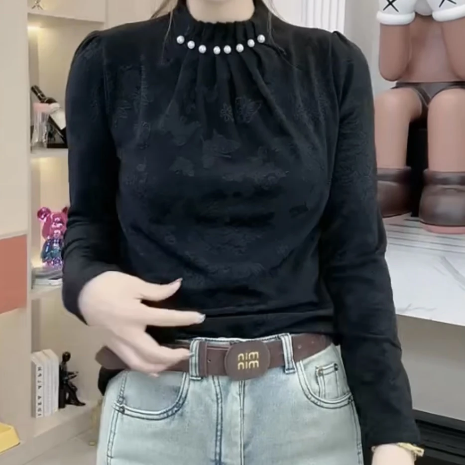 半高领顶珠定制印花面料减龄打底衫