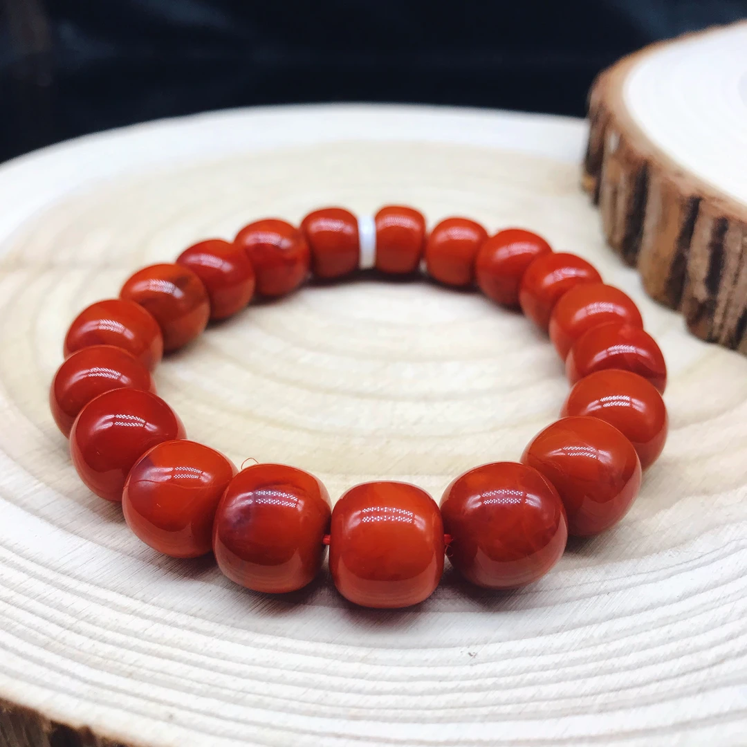 【鼎利源】南红四川瓦西火焰纹轻奢百搭老型手串（一条）