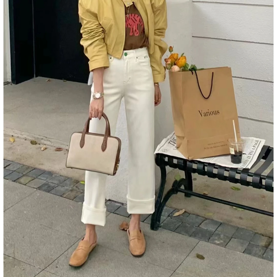 awy 福秒（bo68156#）白色烟管直筒牛仔裤