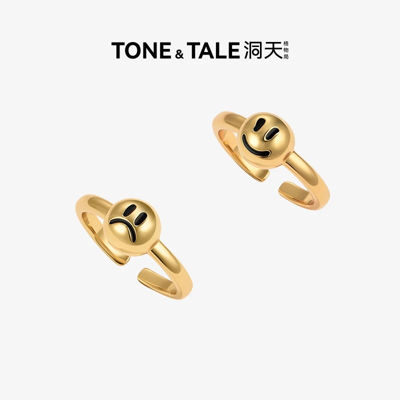 TONE & TALE/洞天 铜合金珐琅戒指 不高兴和没头脑戒指开口戒趣味