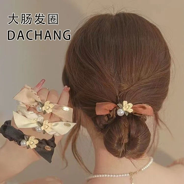 栀子花开~森系清新小肠发圈ins扎头绳女头绳扎头发丸子头法式发饰