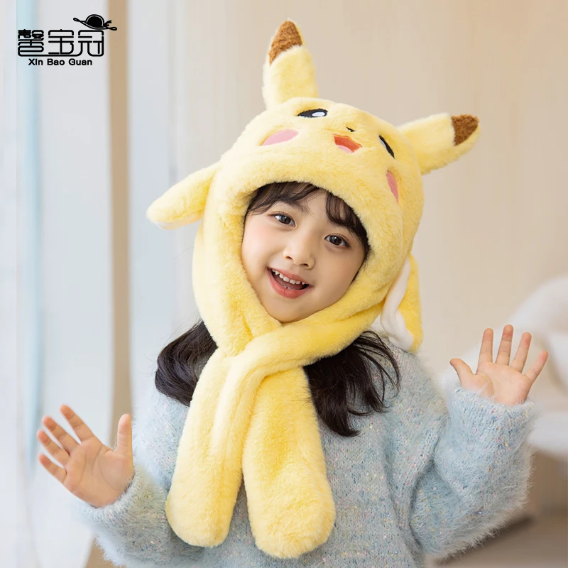 皮卡丘卡通可爱儿童帽子耳朵会动冬天宝宝加厚保暖保暖套头帽子