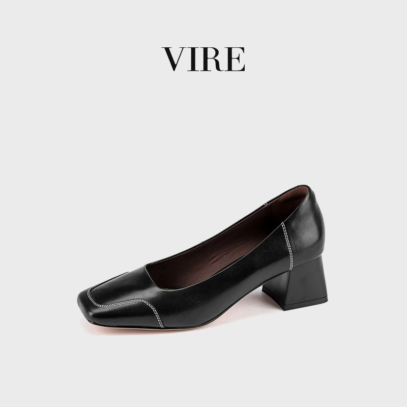 VIRE/953362新款法式时尚编制浅口中跟鞋百搭方头气质粗跟单鞋B
