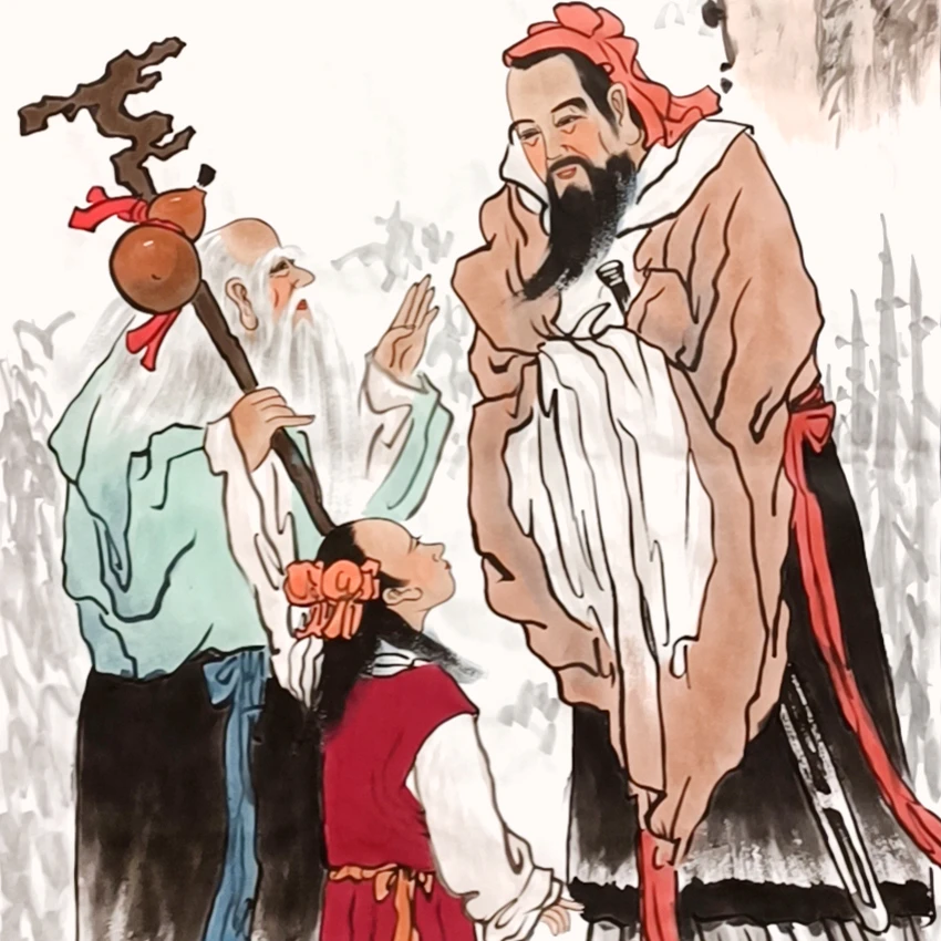 《孔子问道》-冯高翔-纯手绘国画作品-四尺-白宣