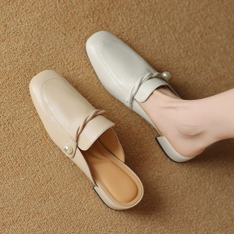 网红风外穿拖鞋女夏天百搭半包穆勒鞋2025新款洋气半拖真皮女鞋子