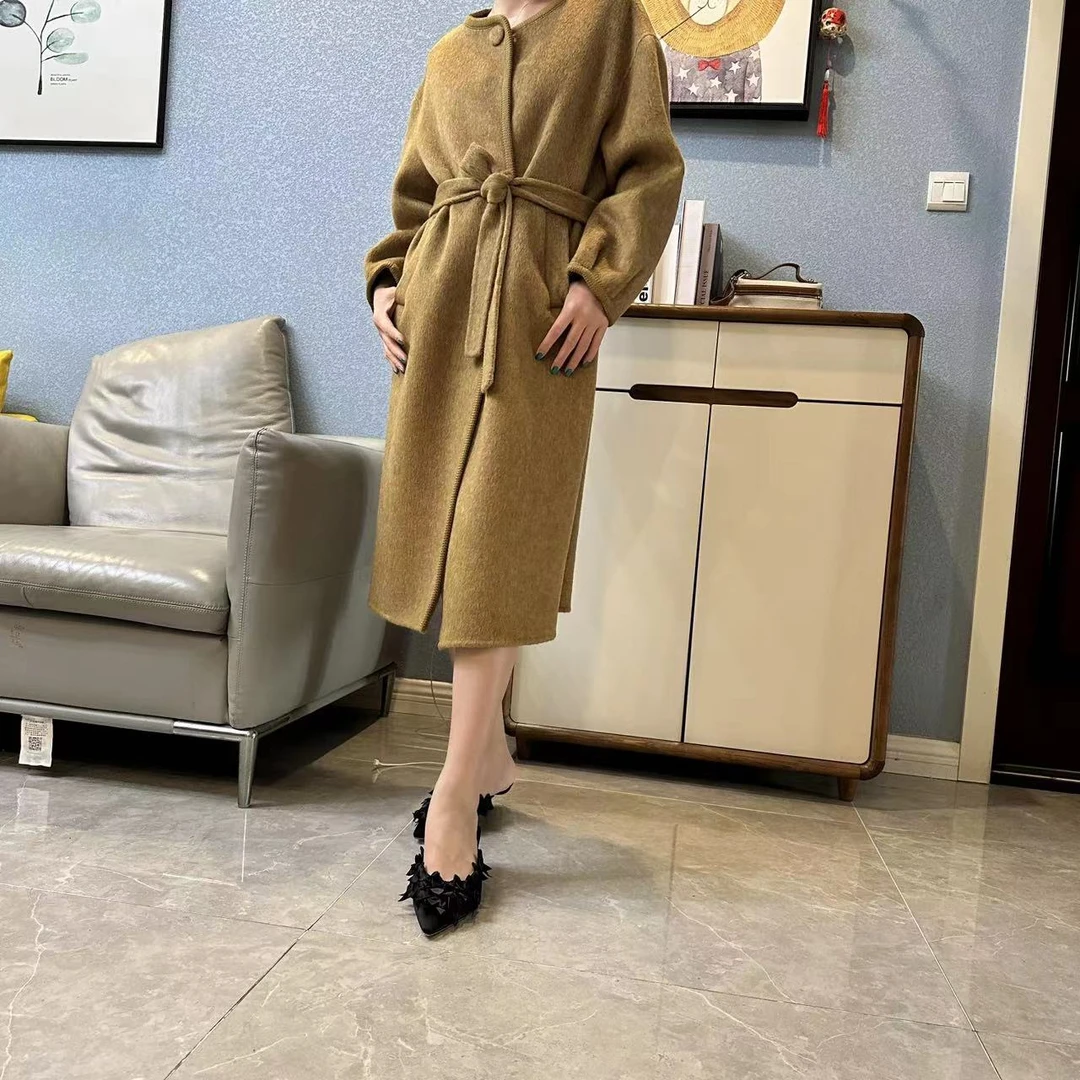 2024秋季新款女长款休闲慵懒风双面毛尼大衣