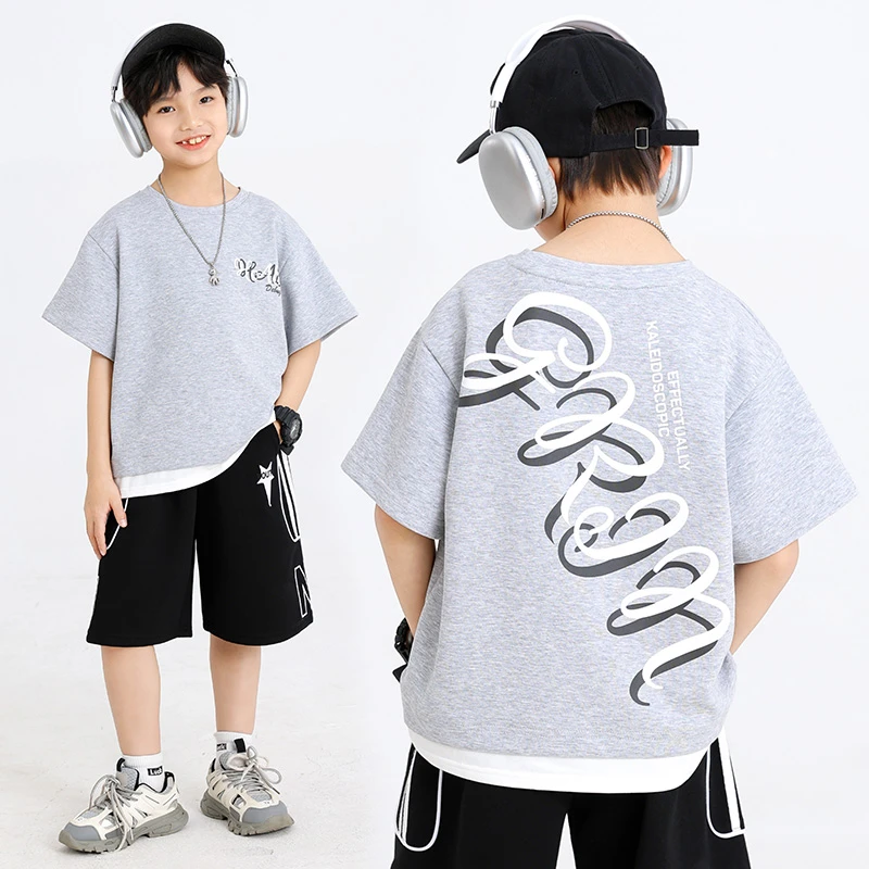 男童短袖t恤夏装新款夏季灰色体恤纯棉大童韩版休闲半袖18841