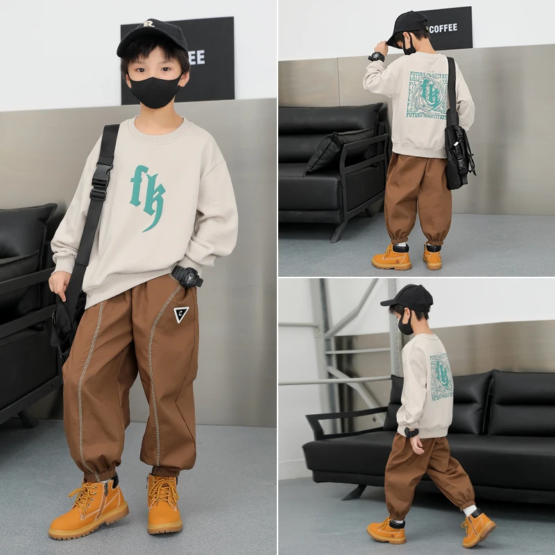 儿童套装新款男童酷帅春秋装大童秋季宽松裤子网红炸街童装16059