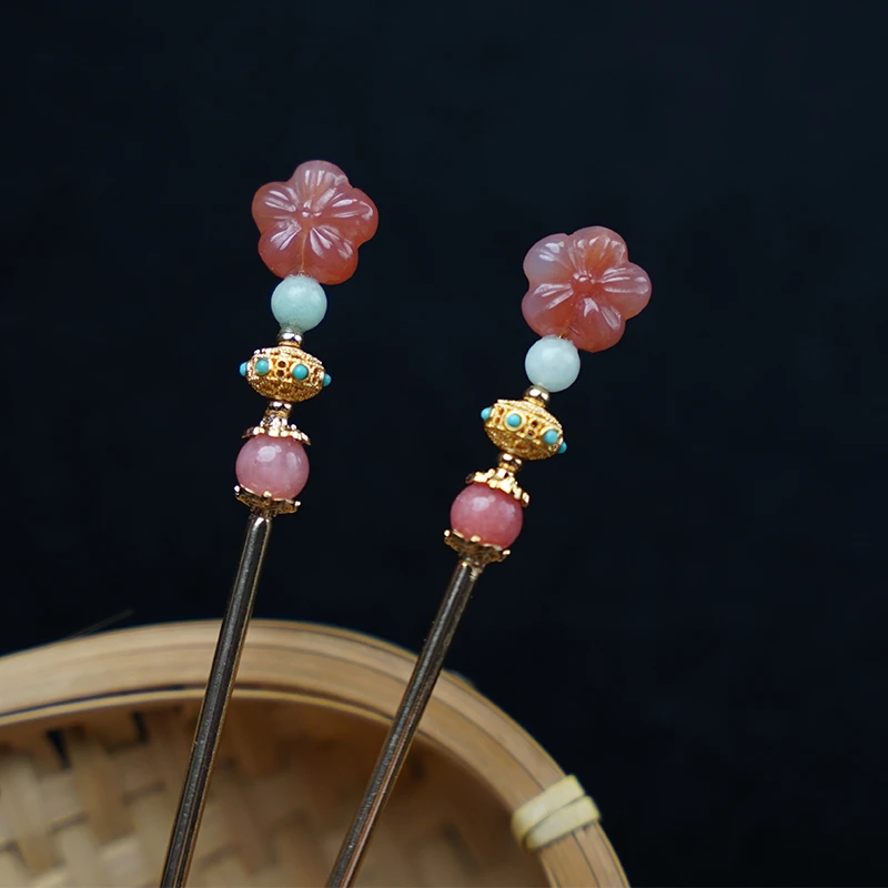 簪艺坊 灼灼 粉花原创国风经典纯手工古典古风汉服唐制明制配饰