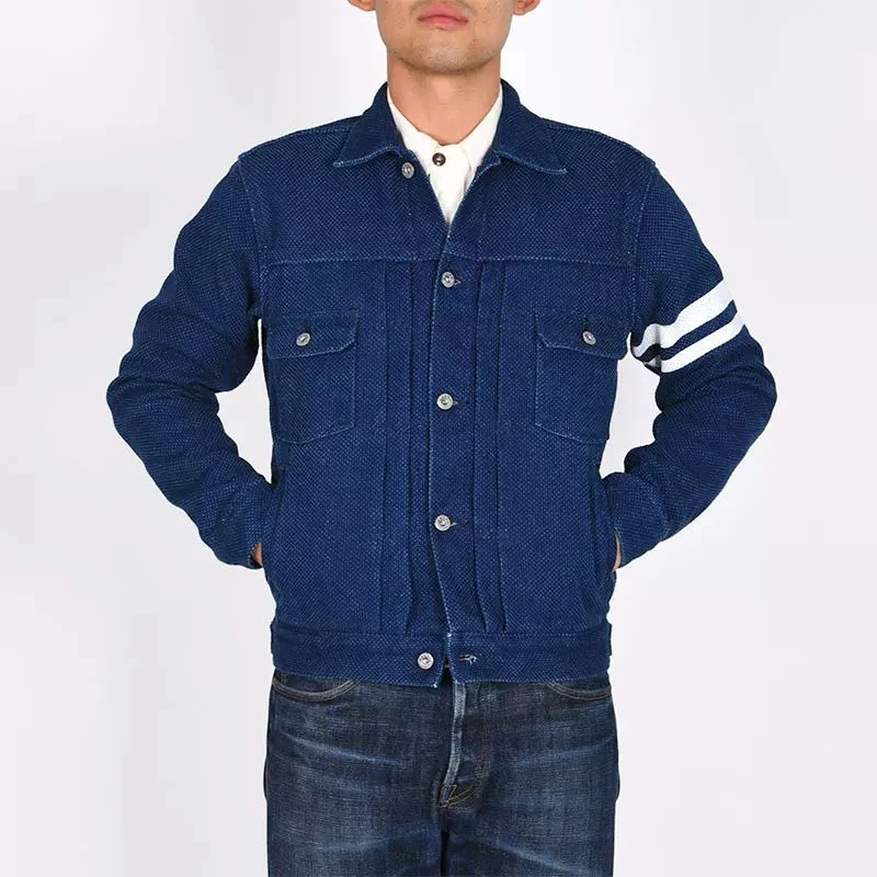 MOMOTARO桃太郎刺子夹克外套MJK1050M23出阵印花靛蓝染15oz日本男