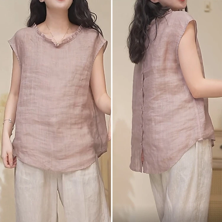 2025夏季休闲洋气大码薄款文艺上衣宽松气质木耳领衬衫女士显瘦