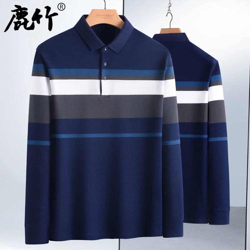 【纯棉】爸爸装春季休闲长袖t恤中年男士翻领polo中老年男装上衣