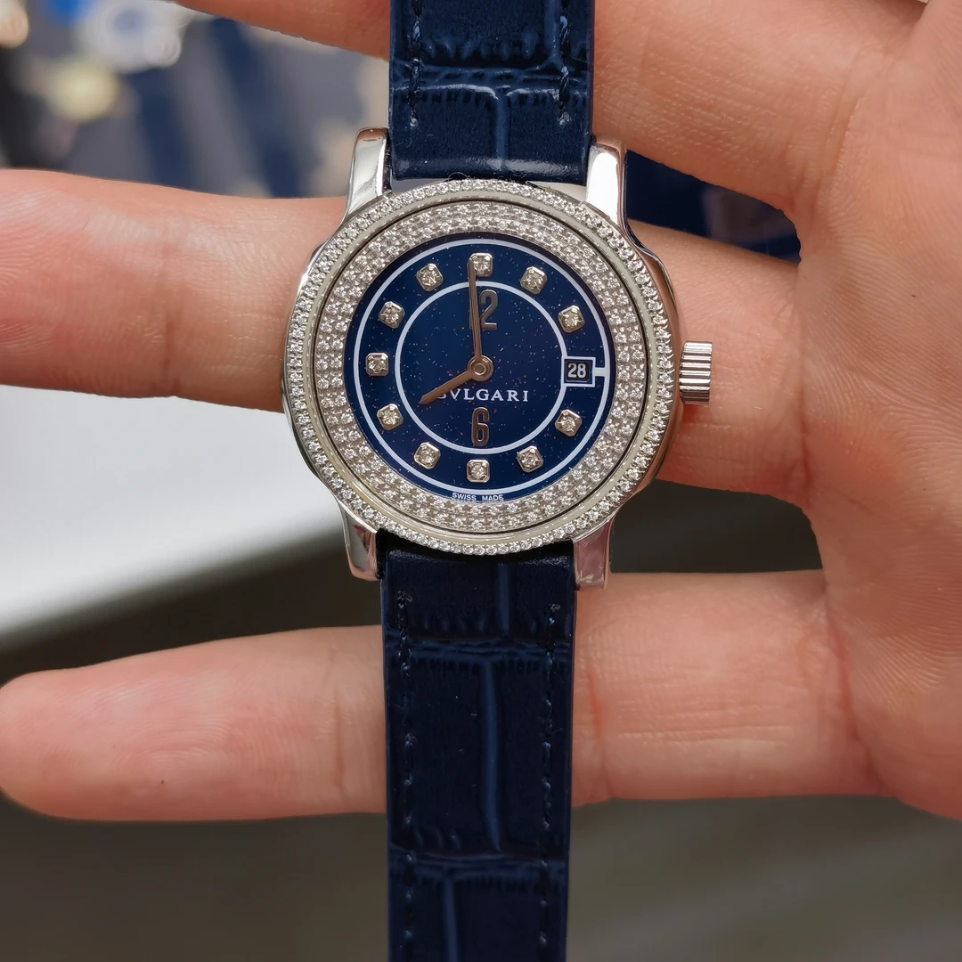 95新 BVLGARI/宝格丽 两针星空蓝钻刻日历窗时尚中古女表29盘LF
