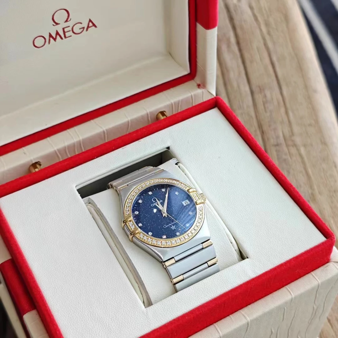 95新 Omega/欧米茄 星座二代三针间金星空钻刻日历窗中古女表33盘
