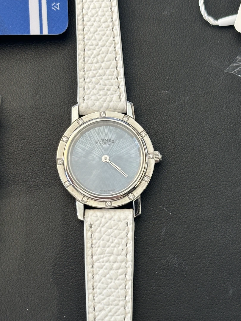 95新 Hermes/爱马仕 CLIPPER系列石英中古女表23.9盘pt