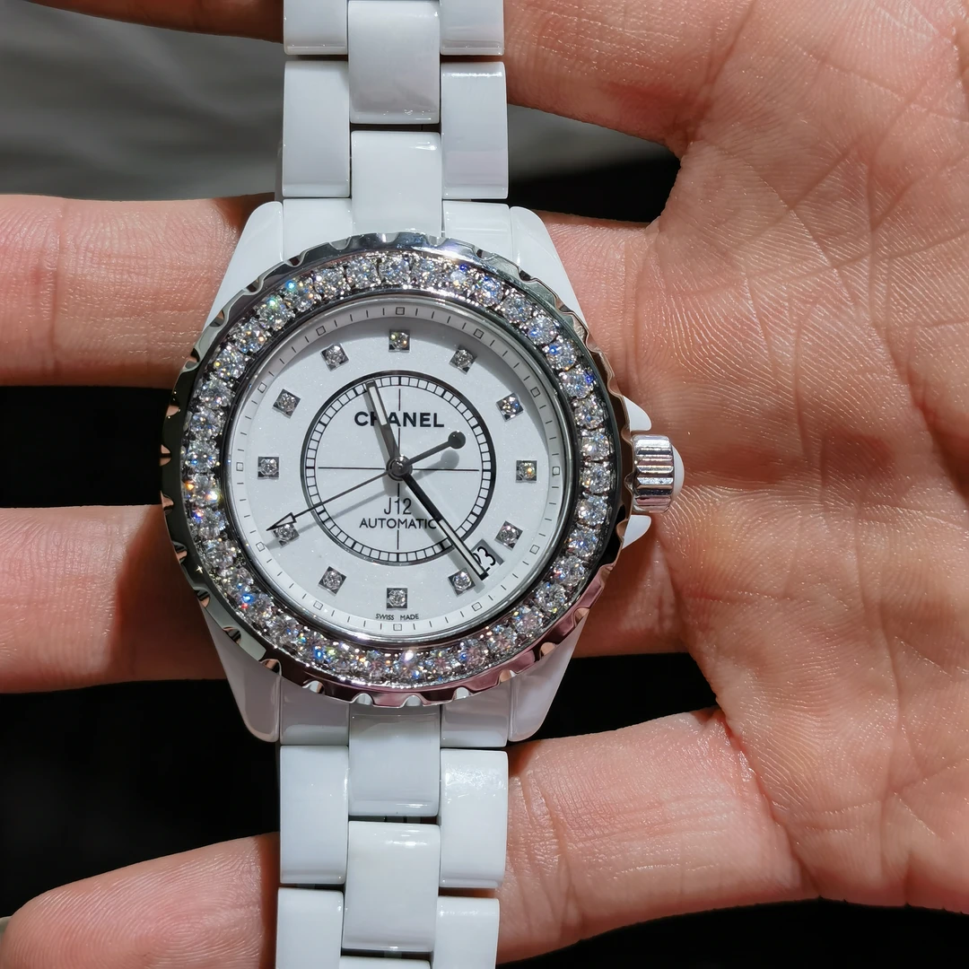 95新 Chanel/香奈儿 J12夜光三针后钻白陶瓷中古女表38盘16腕周lf