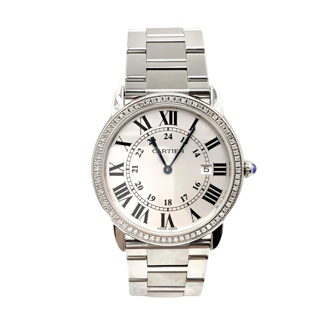 99新 Cartier/卡地亚 银伦敦钢带原盘后钻石英jp