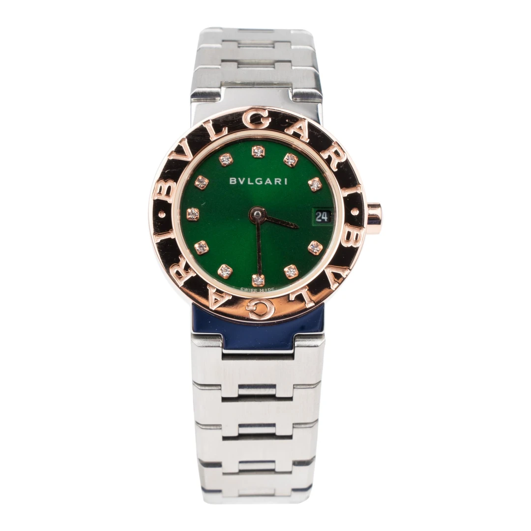95新 BVLGARI/宝格丽 玫瑰金外23盘绿盘石英两针钻刻百搭LF