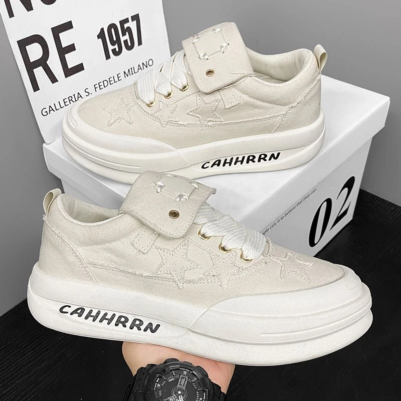 男鞋板鞋厚底牛仔布面透气运动男鞋百搭工作休闲低帮小白鞋H09