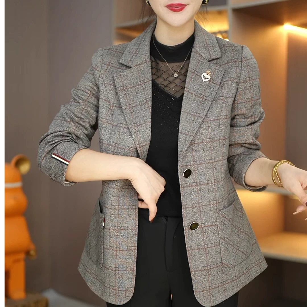 2024秋季气质百搭格子高级修身显瘦洋气外套M-5XL