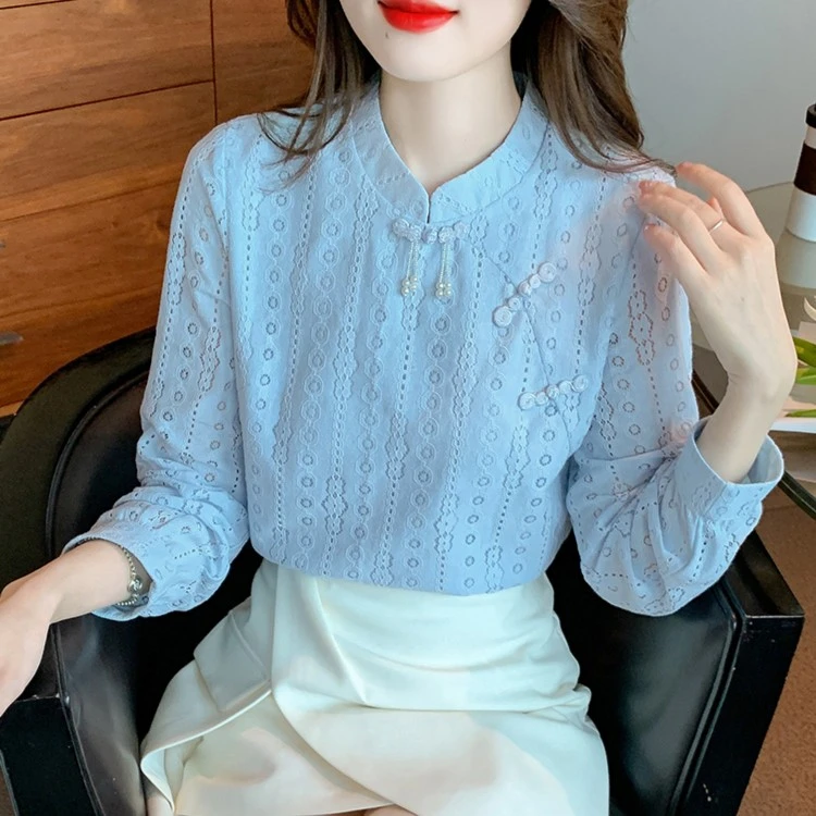2025年春秋季女装新款中式立领显瘦女士衬衣气质减龄显瘦长袖小衫