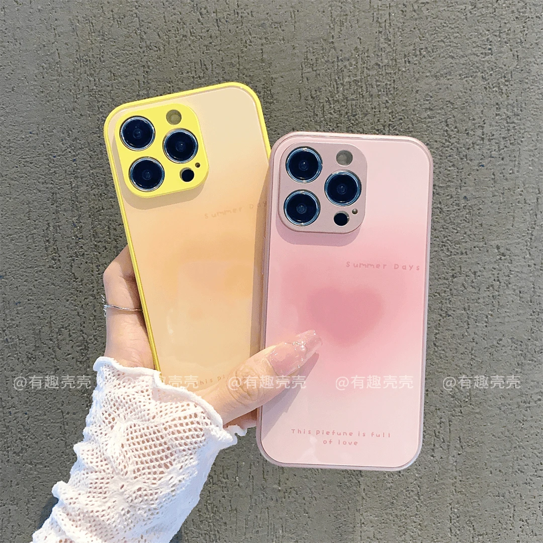 晕染爱心璃壳适用苹果15iphone华为荣耀OPPOVIVO小米网红手机壳