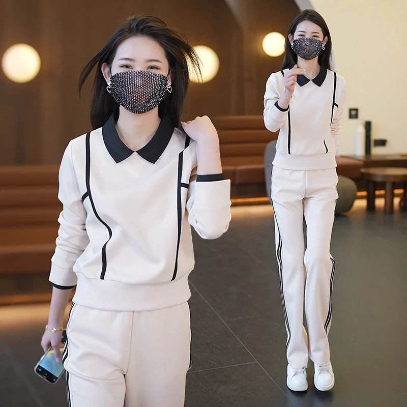 【素境】62102-3#休闲套装女2025新款韩版显瘦卫衣两件套