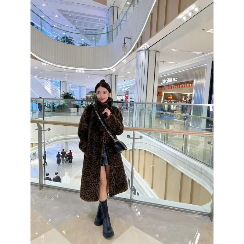 【飞专属】长款豹纹时尚气质立领豹纹百搭轻奢女装外套