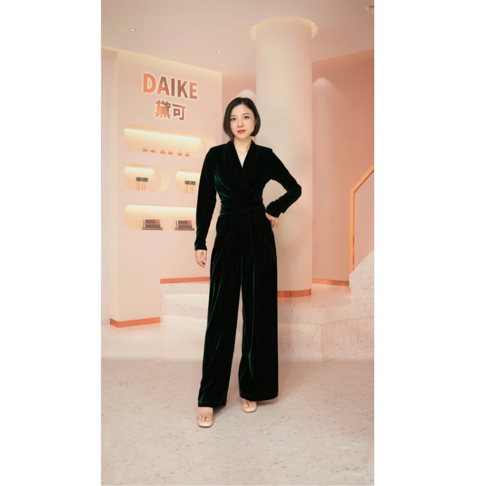 原创设计师款秋季新款长袖气质女士时尚长款洋气高腰连体裤系带