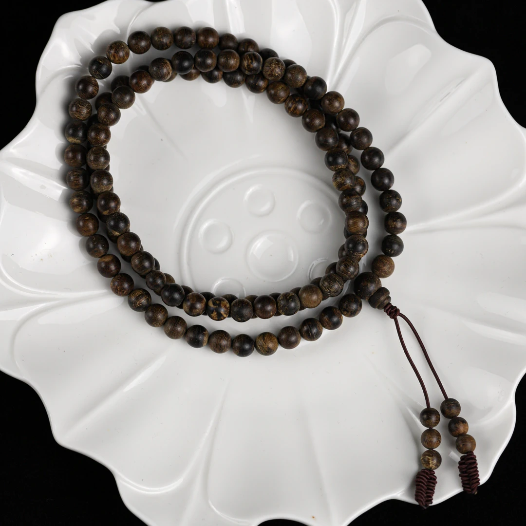 【沉水级】#004印尼天然野沉香手串加里曼丹0.6cm沉水108粒19.5g