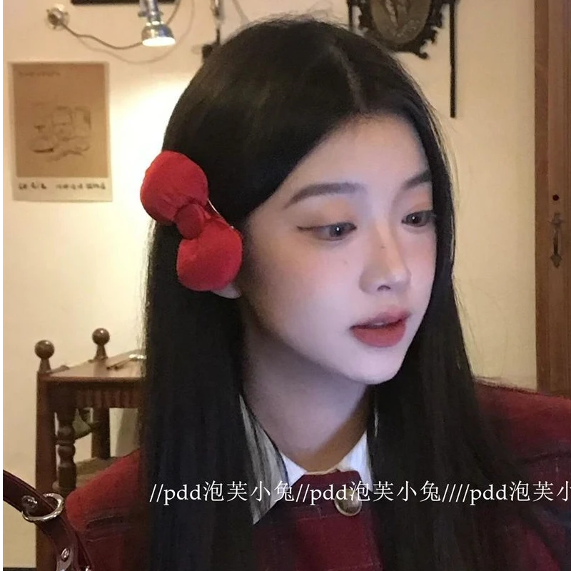 甜美可爱红色充棉蝴蝶结发夹气质刘海夹边夹碎发夹子发卡发饰新款