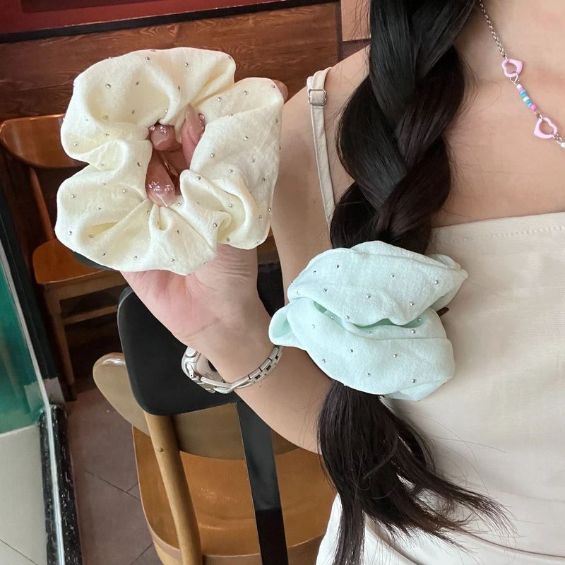 薄荷曼波绿大肠发圈女夏天侧马尾肥肠头绳韩系温柔满天星头花发饰