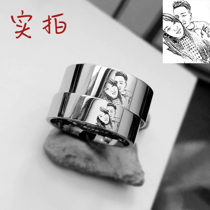 钛钢戒指 钛钢戒指首饰对戒指环情侣来图定制雕刻照片时尚饰品