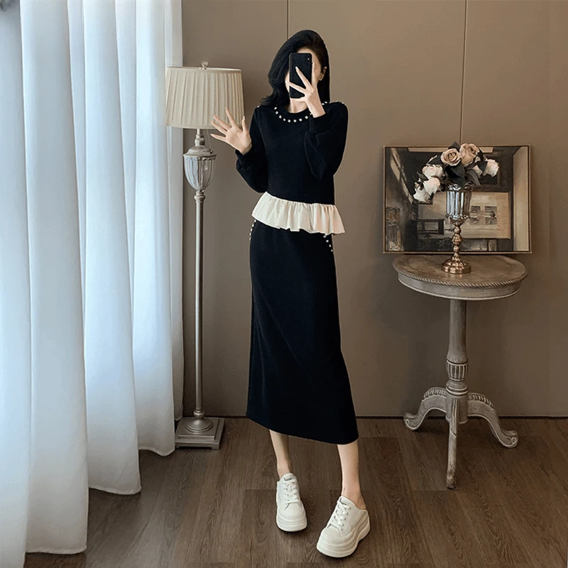 J333气质高级感时尚套装女2024年秋季小香风黑色长袖半身裙两件套