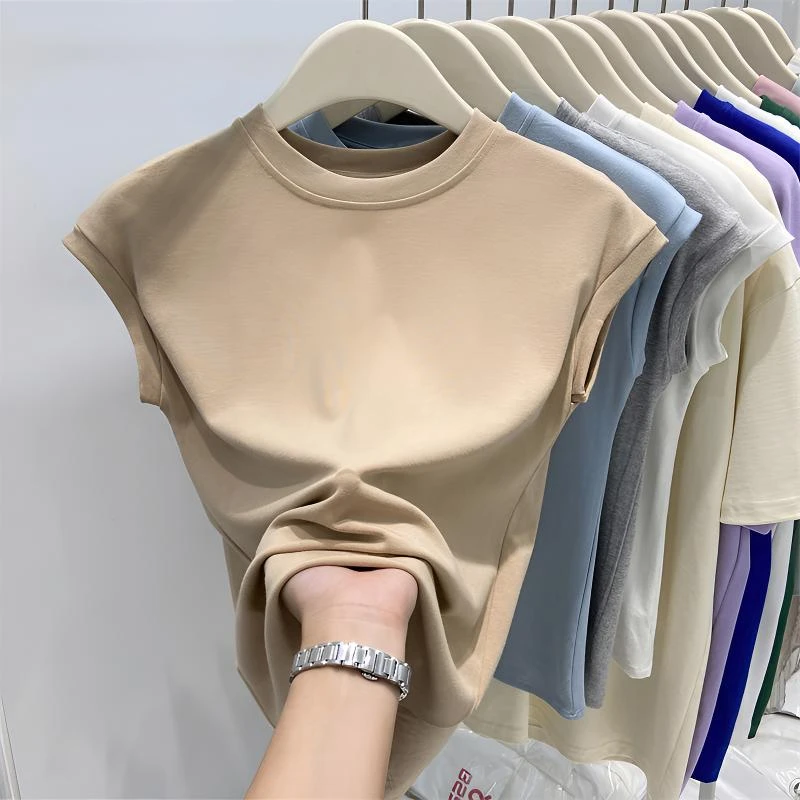 纯色性感辣妹内搭打底衫女2025夏季新款圆领宽松坎肩上衣短袖t恤