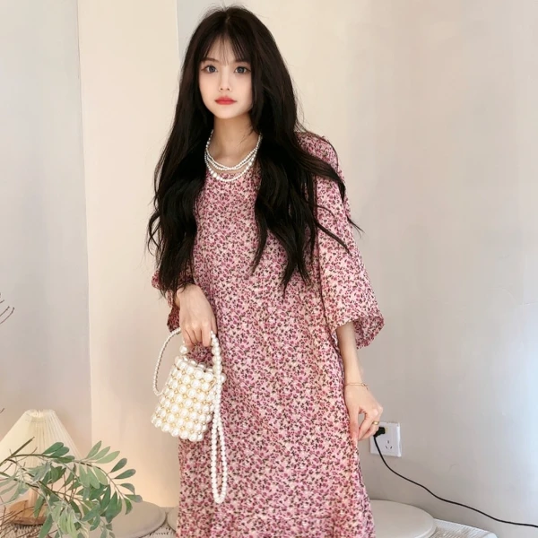 茶歇少女 连衣裙显瘦气质时尚辣妈收腰赫本风中长款韩版夏季法式