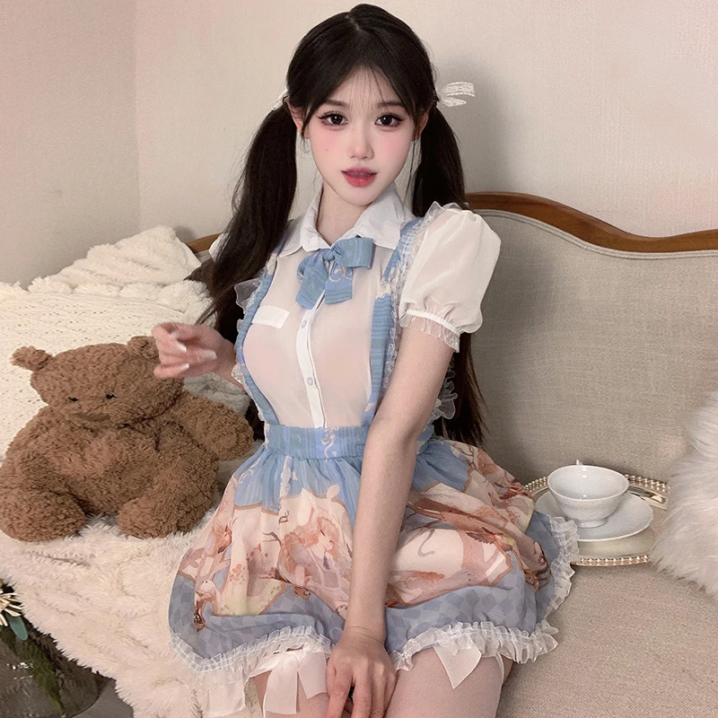 【衬托美丽】性感蓝白色制服套装诱惑情调睡衣趣味气质内衣百褶女装