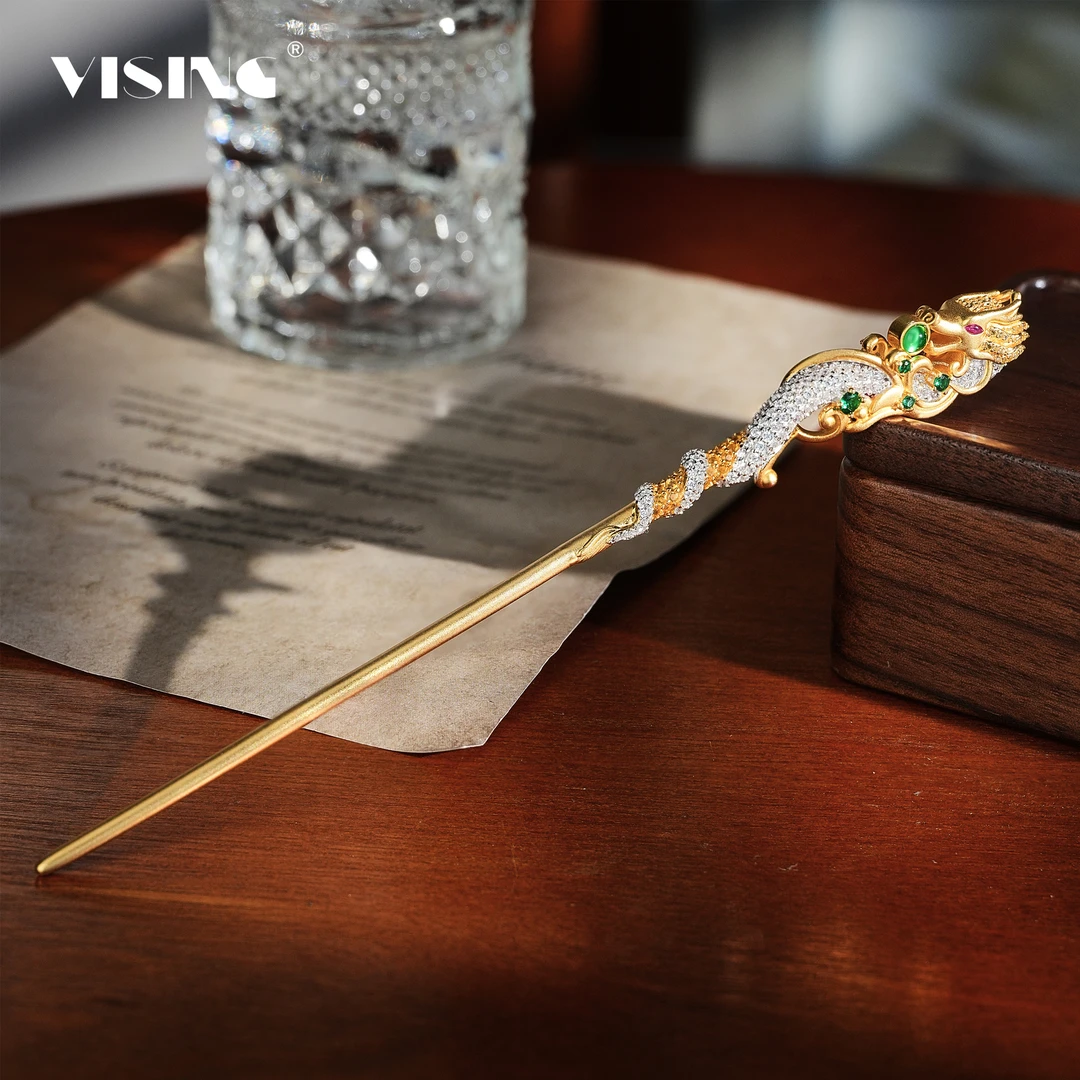 VISING马料绿玉髓金龙发簪设计款发饰轻奢百搭时尚