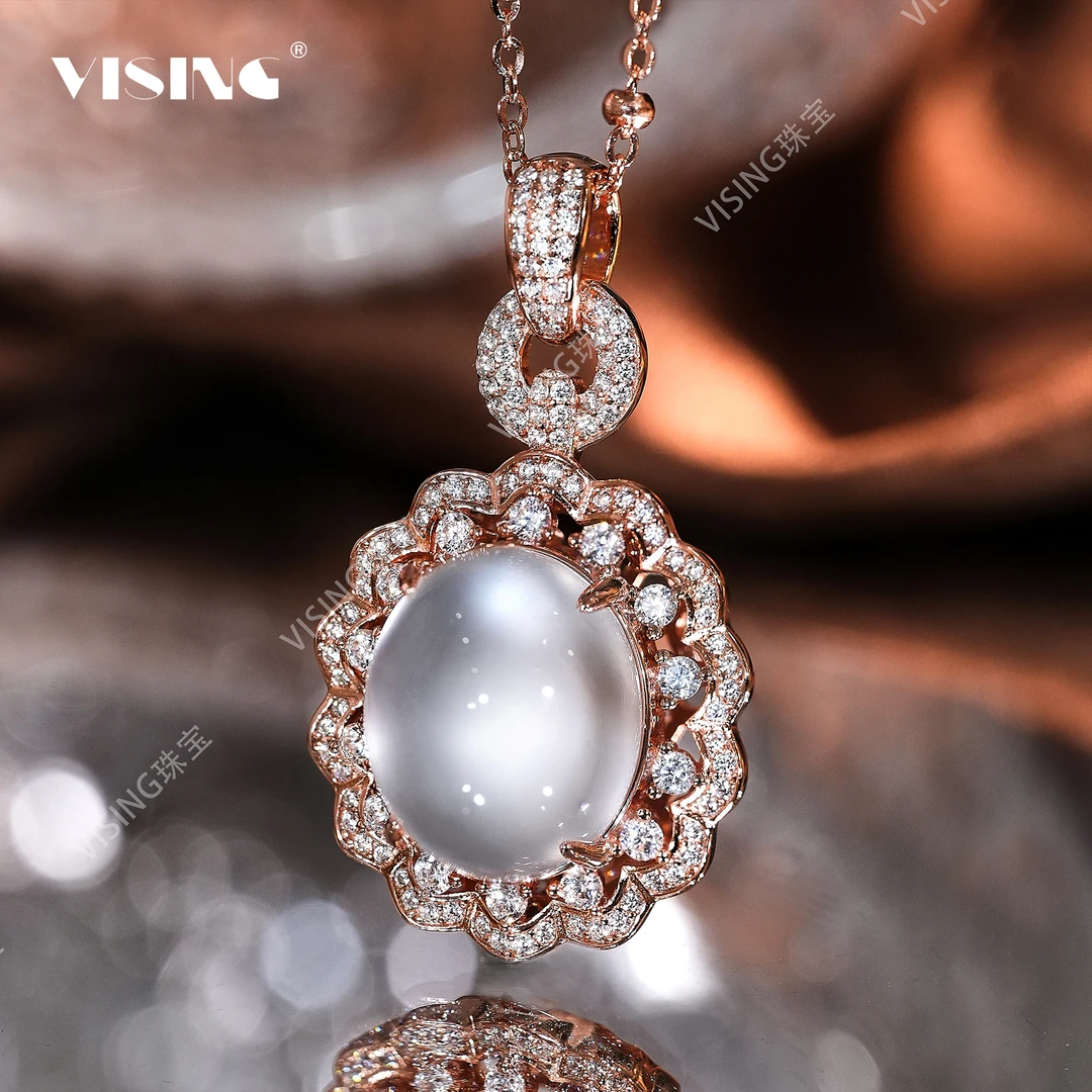 VISING天然石英质玉水沫玫瑰金鸽子蛋吊坠项链挂坠国风新中式