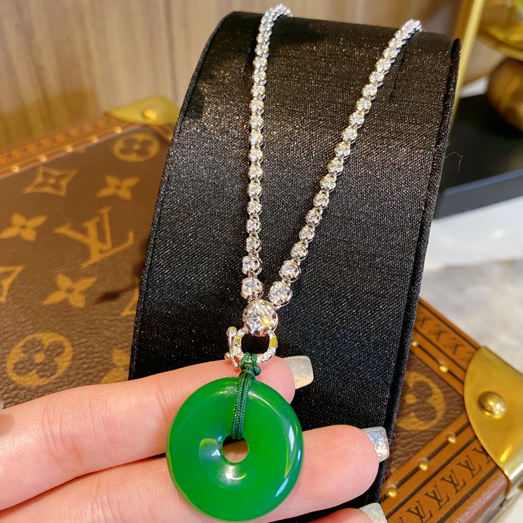 VISING设计款百搭项链马达加斯加绿玉髓平安扣吊坠S925银