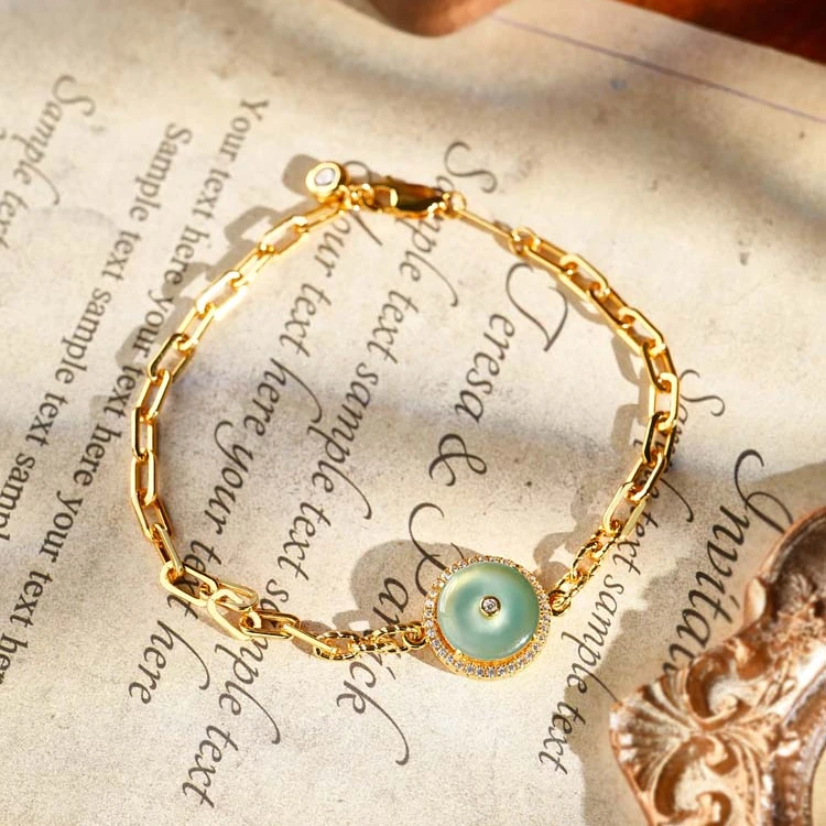 VISING天然A货翡翠平安扣金色手链高冰新中式手饰气质时尚