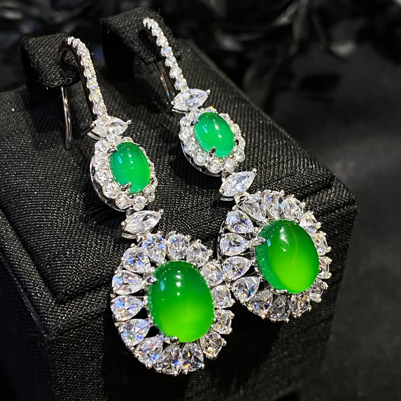 VISING马达加斯加绿玉髓双蛋耳坠耳钩款轻奢