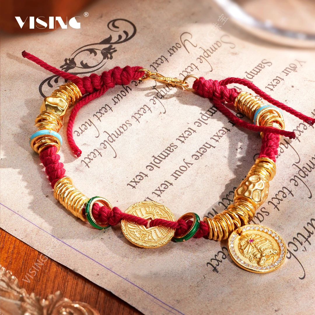 VISING 925银手链 扎基拉姆金盘缠红绳手链编织纯手工红手绳国风