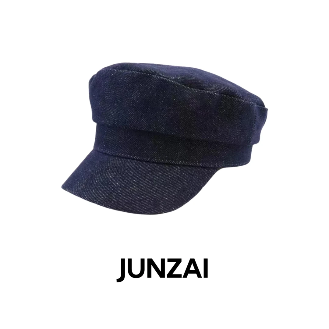 JUNZAI版型超正！英伦复古深色牛仔平角帽子女新款秋冬季帽子