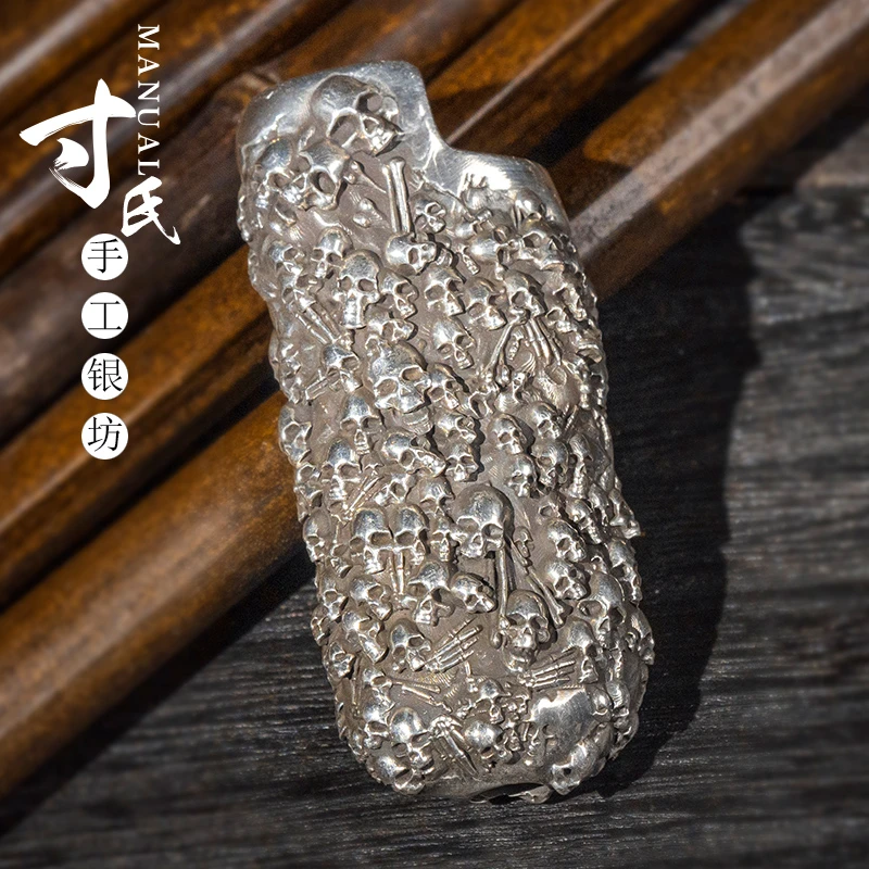 足银银制品 999足银个性复古足银骷髅J5打火机外壳复古一次性