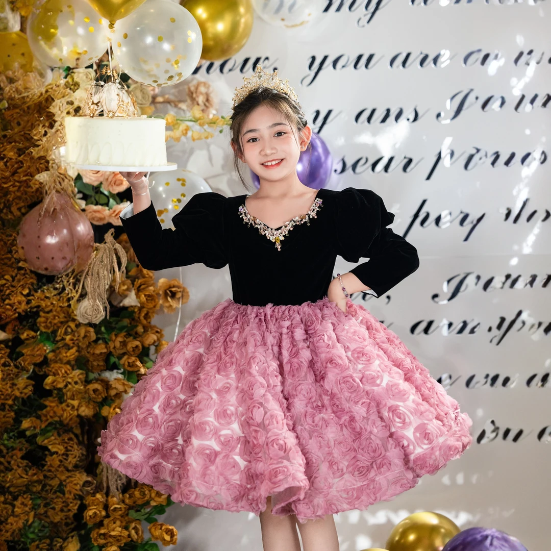 十岁生日礼服节日主持花童女童晚礼服公主风洋气生日公主裙女童