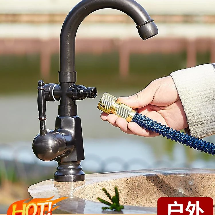 黑色户外加厚防冻庭院单冷全铜洗手盆大理石石头盆花园室外龙头