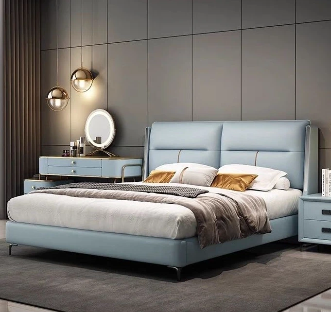 新款轻奢真皮床高端双人主卧家用大气大床落地软包床双人大床#Z15