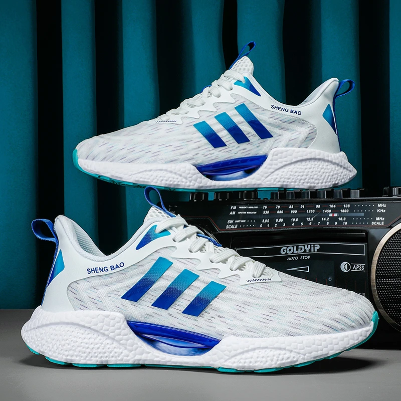 品牌特价夏季透气飞织情侣运动鞋男女超轻减震爆米花底跑步鞋男鞋